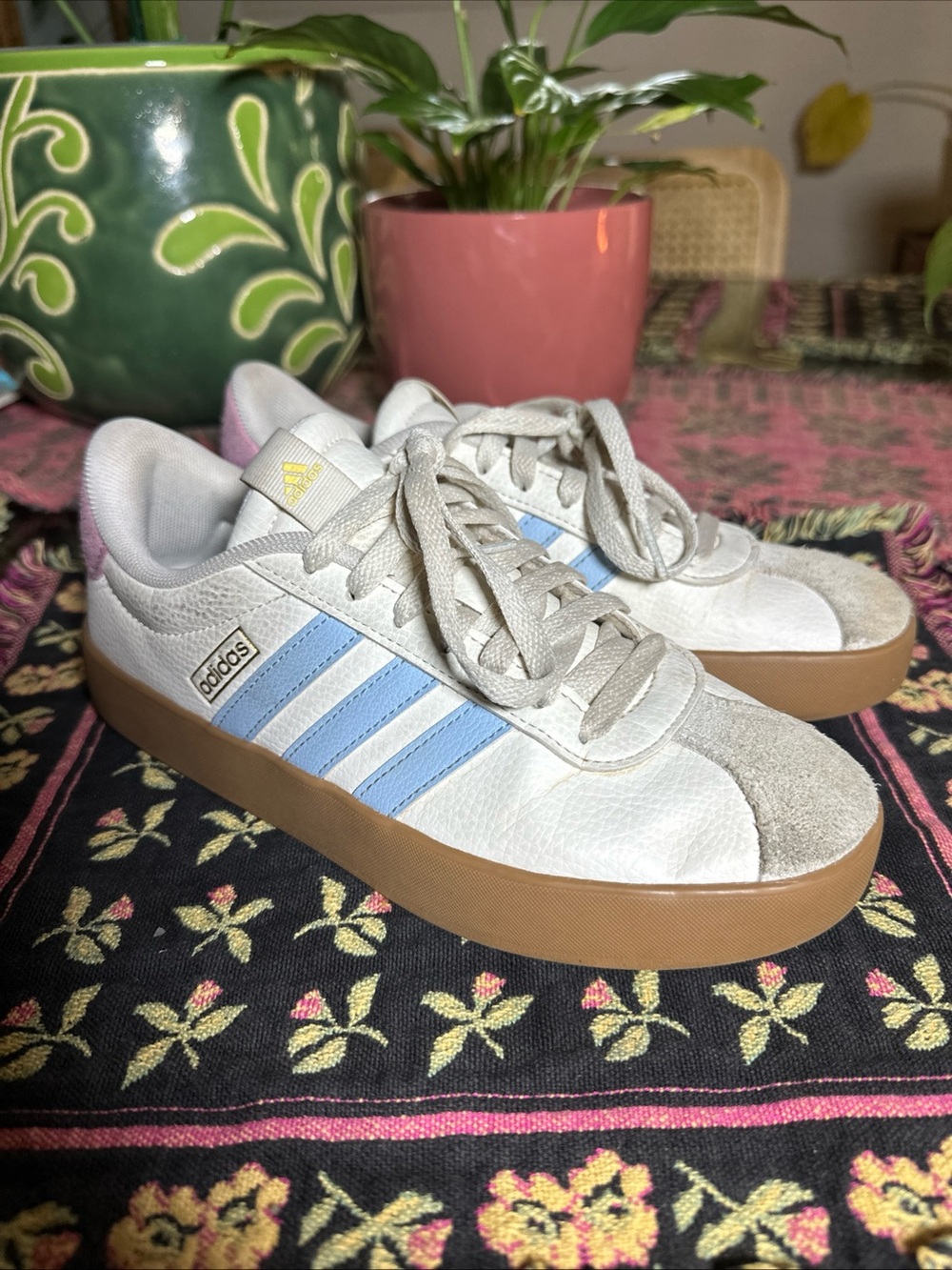 Size 6.5 - Adidas VL Court 3.0 White Blue, Pink, With Gum Sole